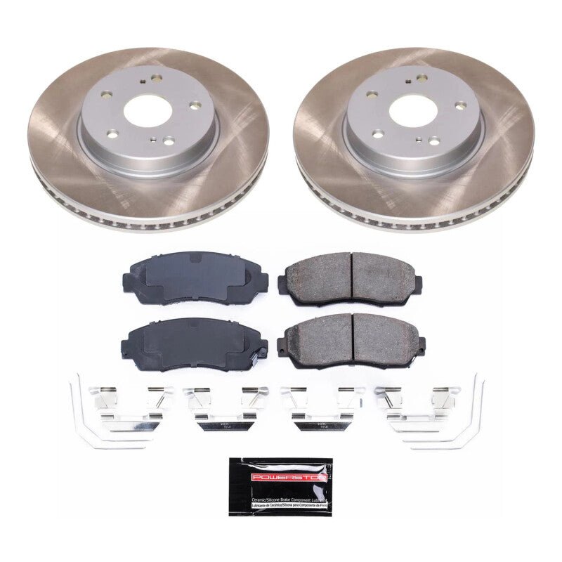 PowerStop 16 - 19 Subaru Legacy Front Semi - Coated Rotor Brake Kit - Z17 Evolution Plus Ceramic Pads & Hardware - JDMuscleSPK758738