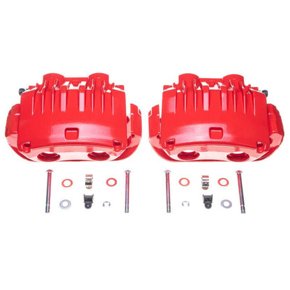 PowerStop 94 - 98 Ford Mustang Front Red Powder Coated Brake Calipers with Brackets – Pair | psbS4654C - JDMuscleSPK379955