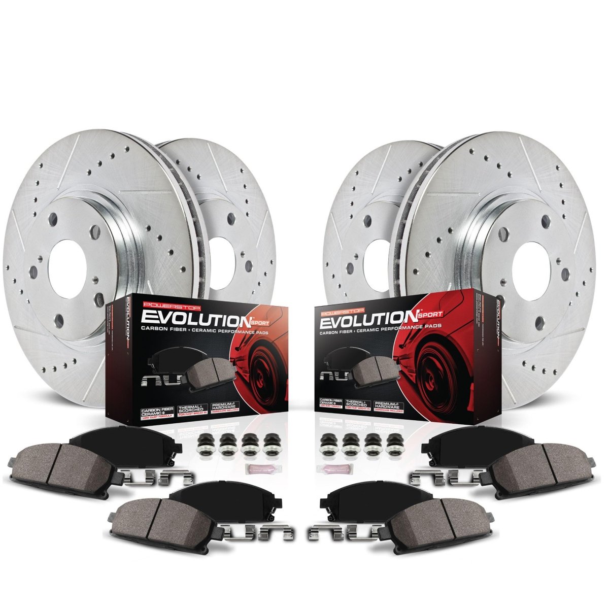 PowerStop [99-00 Civic] Z23 Evolution Sport Front and Rear Brake Kit - Drilled and Slotted Rotors - JDMuscleBrake KitspsbK691