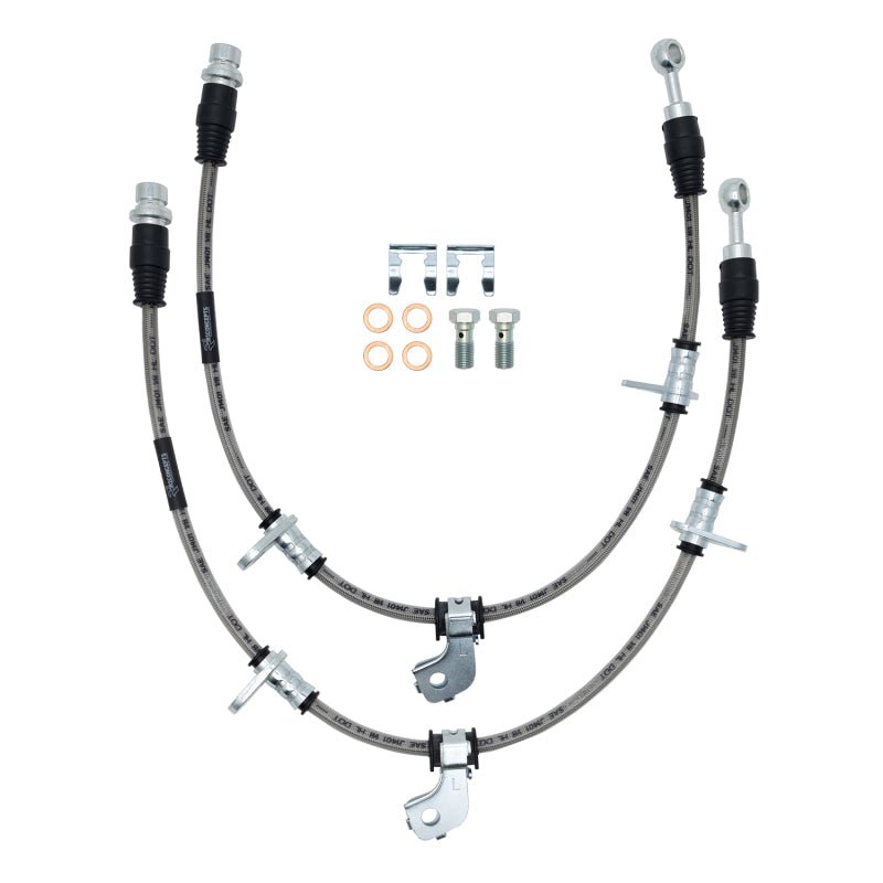 R1 Concepts [08-14 WRX] Rear Stainless Steel Brake Hose Kit - Clear Coating - JDMuscleBrake LinesrncHSK-13074