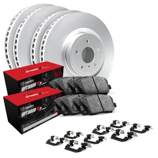 R1 Concepts [15-21 WRX] GEO-Carbon Drilled and Slotted Front and Rear Brake Kit with OPTIMUM OEp Pads - Black Coated - JDMuscleBrake KitsrncWBUH2-13010