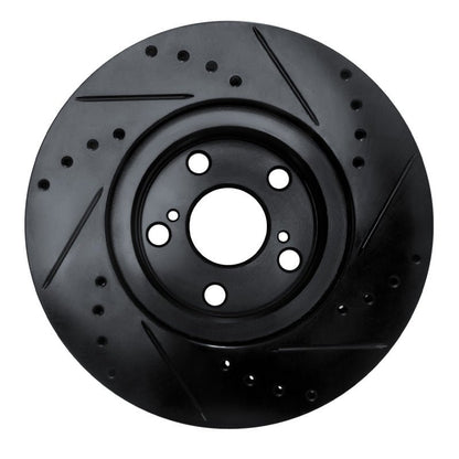 R1 Concepts Front Left Drilled & Slotted Black Brake Rotor for 2009 - 2015 Toyota Corolla (Mexico) | rncECB - 92009L - JDMuscleSPK983876