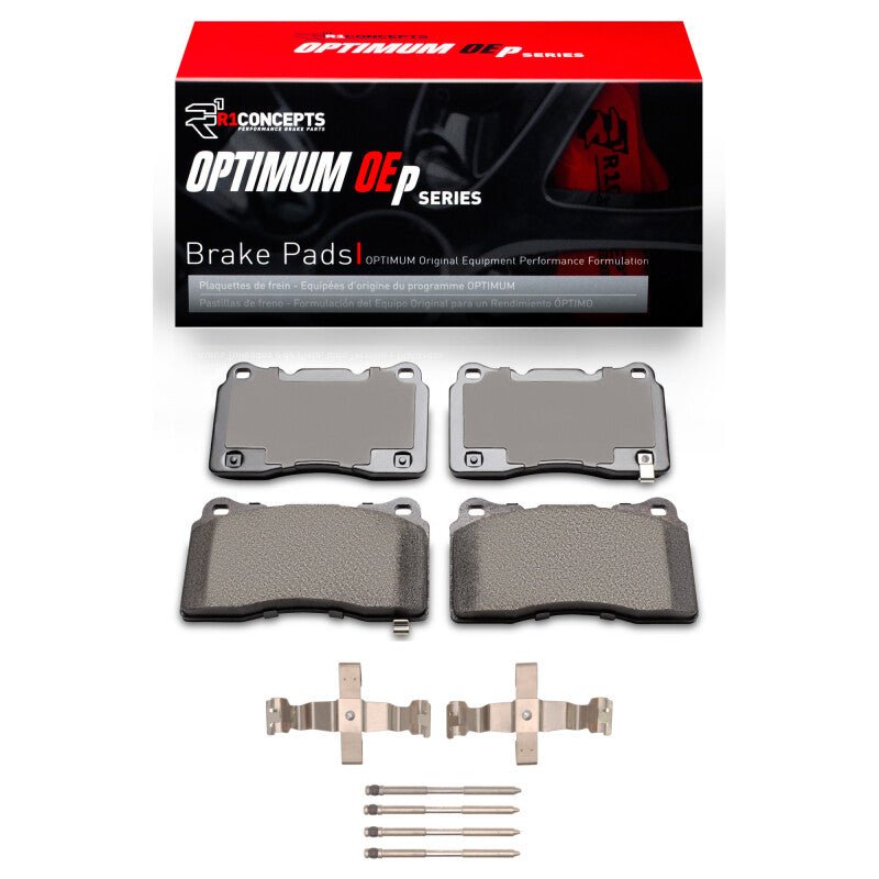R1 Concepts Optimum OEp Brake Pads & Hardware Kit for 2017 - 2025 Honda Civic Hatchback - Front | rnc2551 - 1001 - 06 - JDMuscleSPK936575