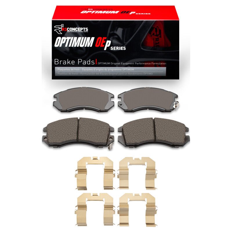 R1 Concepts Optimum OEp Front Brake Pads & Hardware Kit for 1990 - 1996 Subaru Impreza | rnc2551 - 0470 - 01 - JDMuscleSPK947310