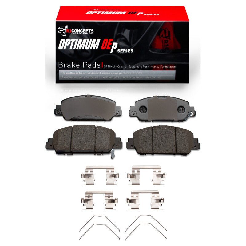 R1 Concepts R1 Optimum OEp Brake Pads & Hardware Kit for 2013 - 2025 Honda Accord Sedan - Front | rnc2552 - 1654 - 01 - JDMuscleSPK936967