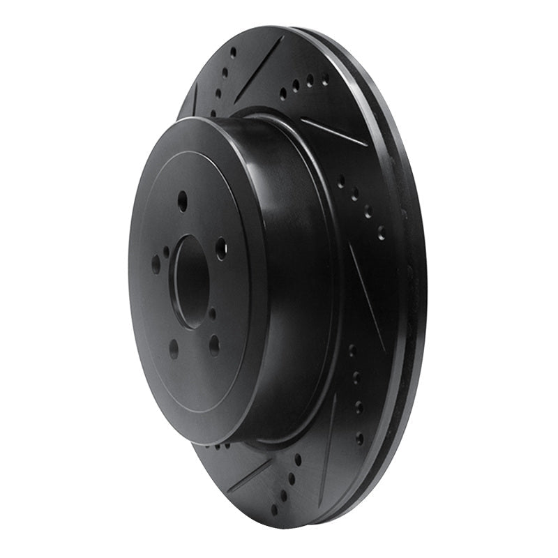 R1 Concepts Rear Left Drilled & Slotted Black Brake Rotor for 2003 - 2004 Subaru Impreza | rncECB - 13015L - JDMuscleSPK973618