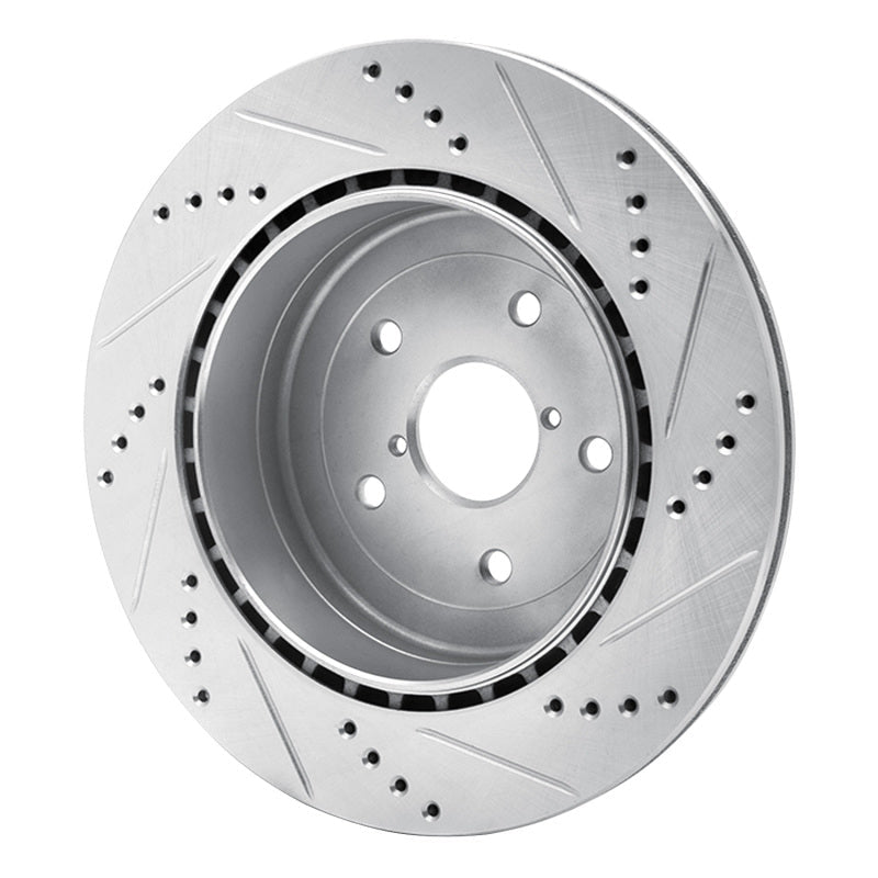R1 Concepts Rear Left Drilled & Slotted Silver Brake Rotor for 2005 - 2007 Subaru Impreza | rncEDZ - 13017L - JDMuscleSPK976834