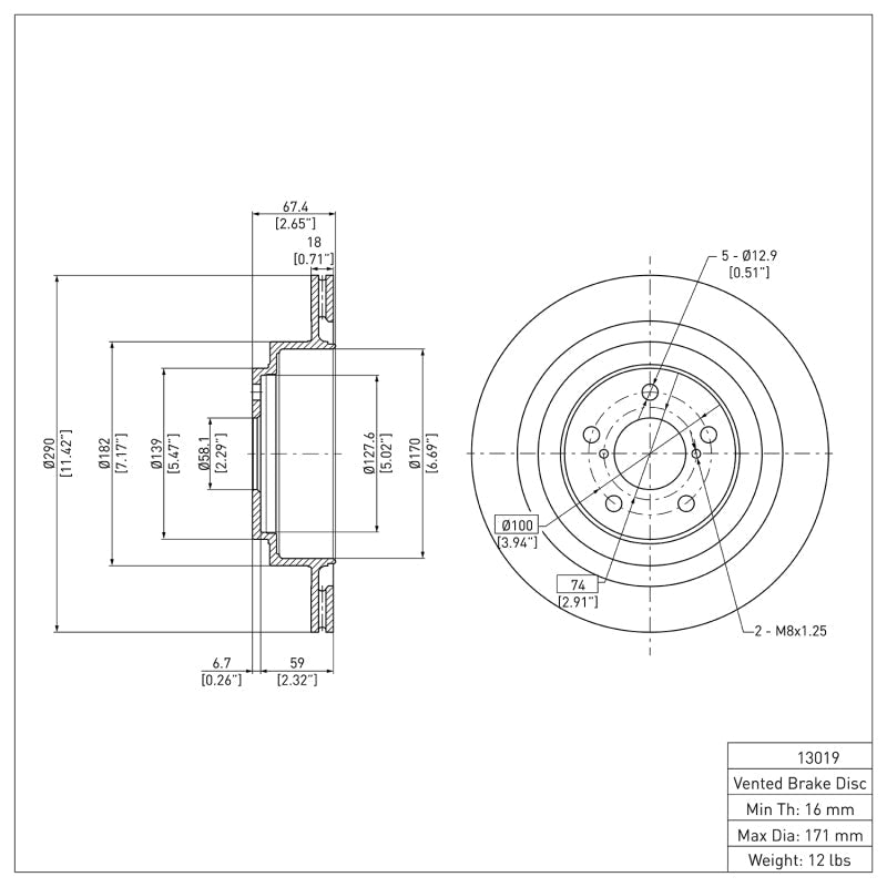 R1 Concepts Subaru Impreza Rear Brake Rotor 2005 - 2009 - Reliable Braking Performance | rncERE - 13019 - JDMuscleSPK977623