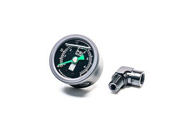 Radium Engineering 0-100 PSI Liquid Filled Fuel Pressure Gauge w/ 90 Degree Adapter Black Face | 20-0407