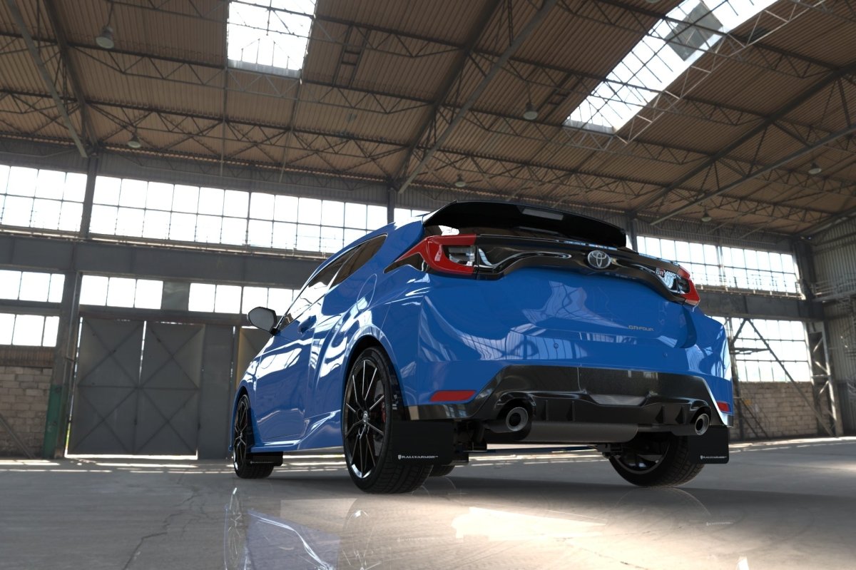 Rally Armor 20 - 23 GR Supra Yaris Hatchback Black Mud Flap w/ Grey Logo | MF74 - UR - BLK/GRY - JDMuscleMudflapsralMF74-UR-BLK/GRY