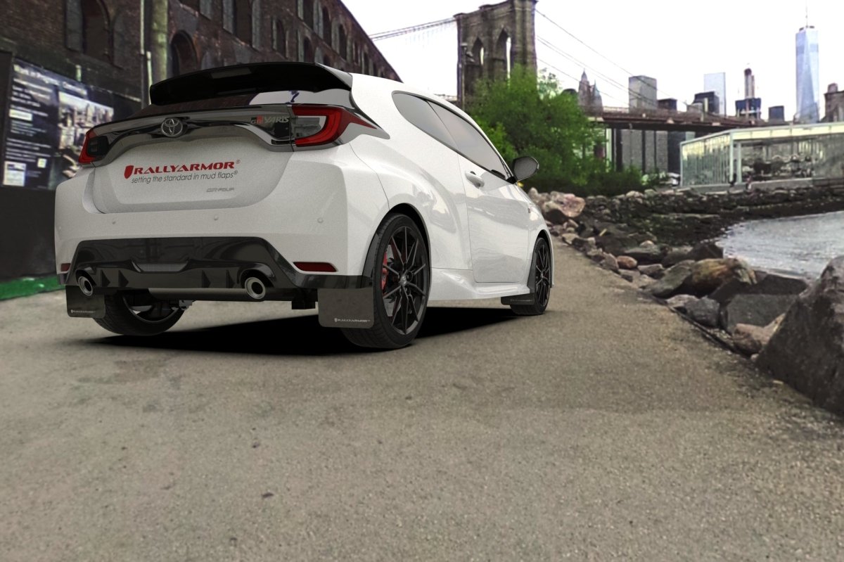 Rally Armor 20 - 23 GR Supra Yaris Hatchback Black Mud Flap w/ Grey Logo | MF74 - UR - BLK/GRY - JDMuscleMudflapsralMF74-UR-BLK/GRY