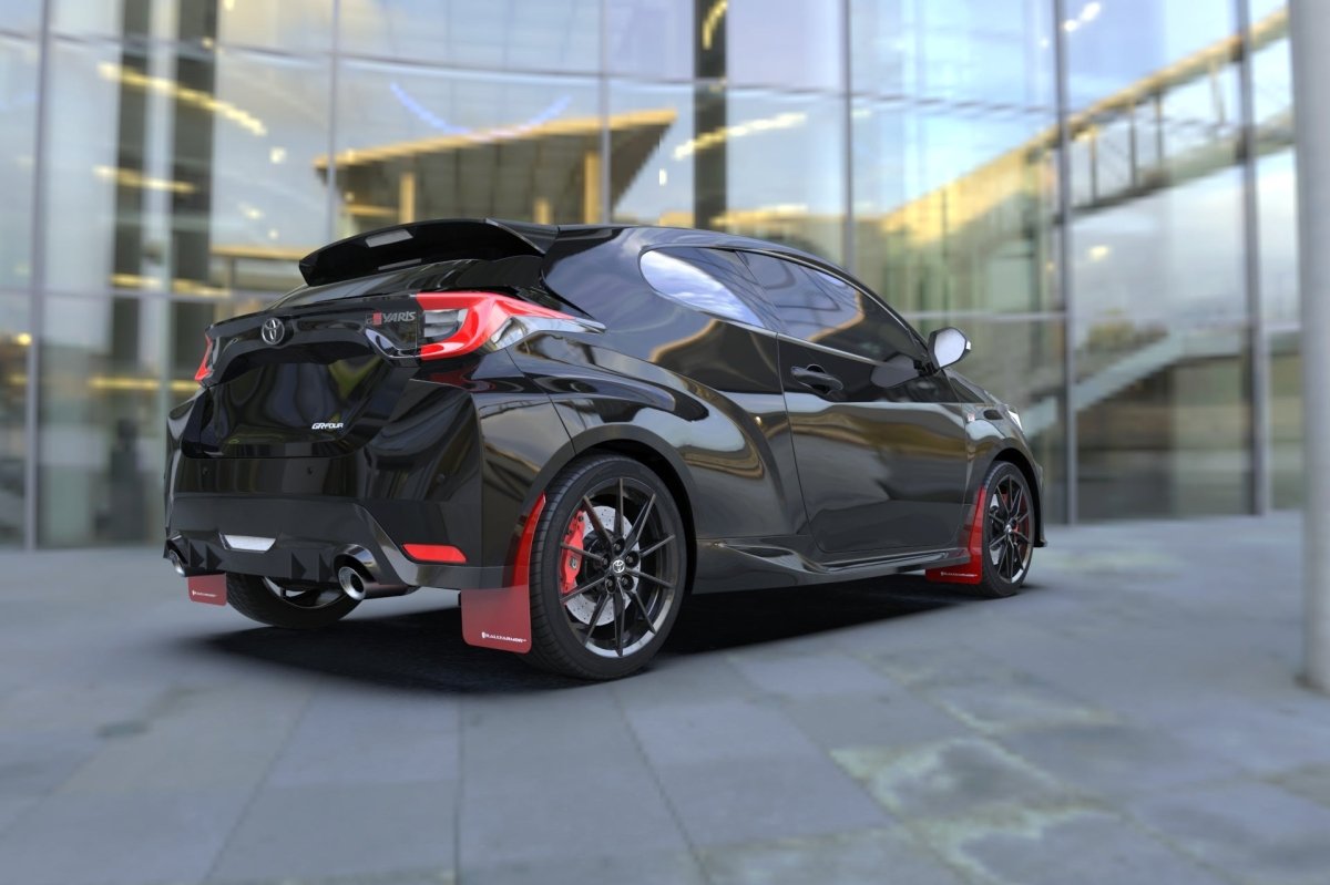 Rally Armor 20 - 23 GR Supra Yaris Hatchback Black Mud Flap w/ White Logo | MF74 - UR - BLK/WH - JDMuscleMudflapsralMF74-UR-BLK/WH