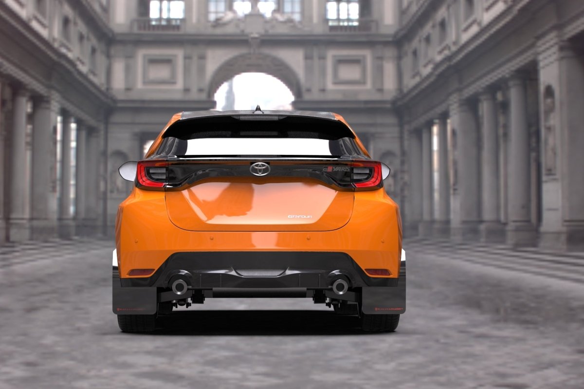 Rally Armor 20 - 23 GR Supra Yaris Hatchback Red Mud Flap w/ White Logo | MF74 - UR - RD/WH - JDMuscleMudflapsralMF74-UR-RD/WH