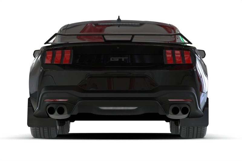 Rally Armor 2024+ Ford Mustang Black UR Mud Flap with Metallic Black Logo | ralMF126 - UR - BLK - MBK - JDMuscleSPK848953