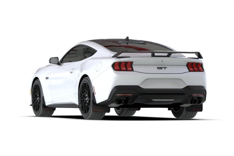 Rally Armor 2024+ Ford Mustang Black UR Mud Flap with Metallic Black Logo | ralMF126 - UR - BLK - MBK - JDMuscleSPK848953