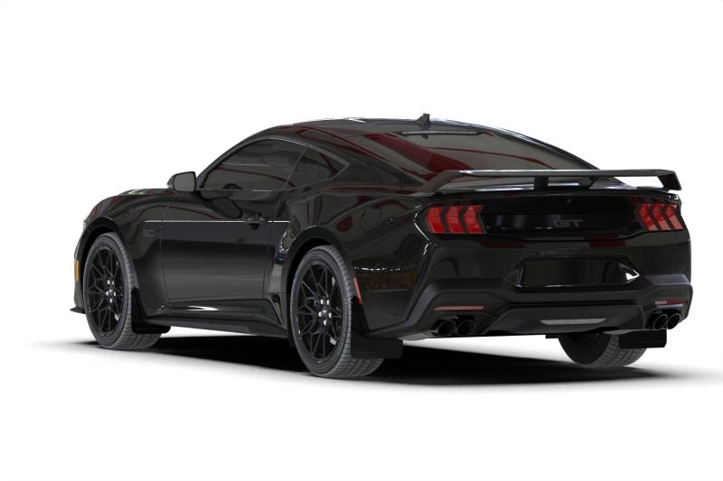 Rally Armor 2024+ Ford Mustang Black UR Mud Flap with Metallic Black Logo | ralMF126 - UR - BLK - MBK - JDMuscleSPK848953