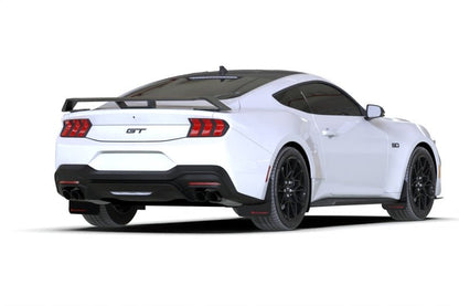 Rally Armor 2024+ Ford Mustang Black UR Mud Flap with Red Logo | ralMF126 - UR - BLK - RD - JDMuscleSPK848954
