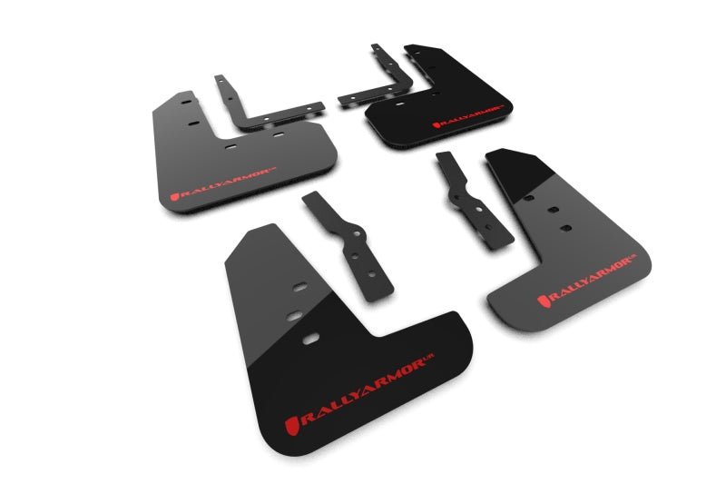 Rally Armor 2024+ Ford Mustang Black UR Mud Flap with Red Logo | ralMF126 - UR - BLK - RD - JDMuscleSPK848954