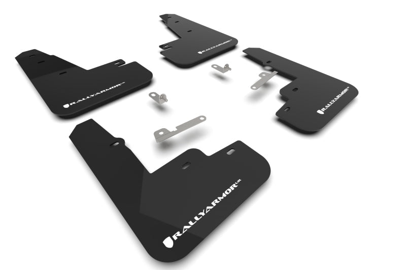 Rally Armor 21 - 25 Ford Mustang Mach - E/GT/Rally Black Mud Flap w/White Logo - JDMuscleShop the look 2ralMF96-UR-BLK-WH