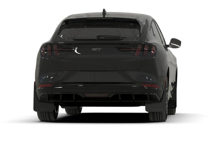 Rally Armor 21 - 25 Ford Mustang Mach - E/GT/Rally Black UR Mud Flap w/Light Blue Logo - JDMuscleShop the look 2ralMF96-UR-BLK-NB