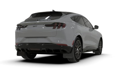 Rally Armor 21 - 25 Ford Mustang Mach - E/GT/Rally Black UR Mud Flap w/Light Blue Logo - JDMuscleShop the look 2ralMF96-UR-BLK-NB