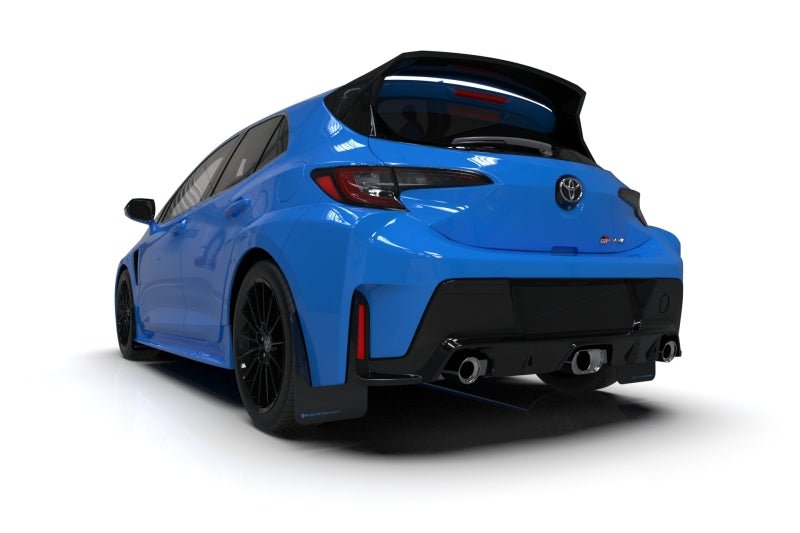 Rally Armor 23 - 24 Toyota GR Corolla Black Mud Flap w/Light Blue Logo - JDMuscleSPKralMF89-UR-BLK-NB