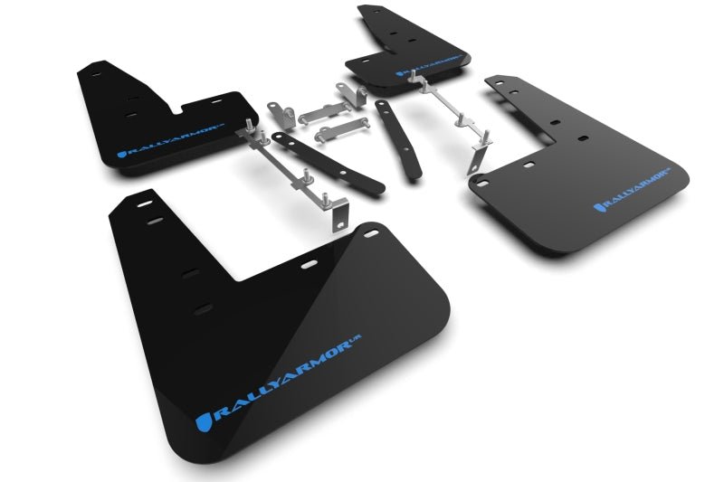 Rally Armor 23 - 24 Toyota GR Corolla Black Mud Flap w/Light Blue Logo - JDMuscleSPKralMF89-UR-BLK-NB
