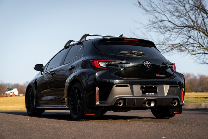 Rally Armor 23 - 24 Toyota GR Corolla Black Mud Flap w/Light Blue Logo - JDMuscleSPKralMF89-UR-BLK-NB