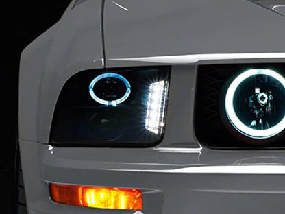 Raxiom 05 - 09 Ford Mustang w/ Halogen LED Halo Prjctr Headlights - Blk Hsng| Smoked Lens Exclude GT500 - JDMuscleShop the look 2rax49128