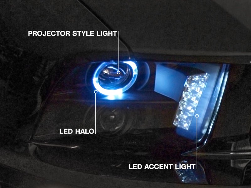 Raxiom 05 - 09 Ford Mustang w/ Halogen LED Halo Prjctr Headlights - Blk Hsng| Smoked Lens Exclude GT500 - JDMuscleShop the look 2rax49128
