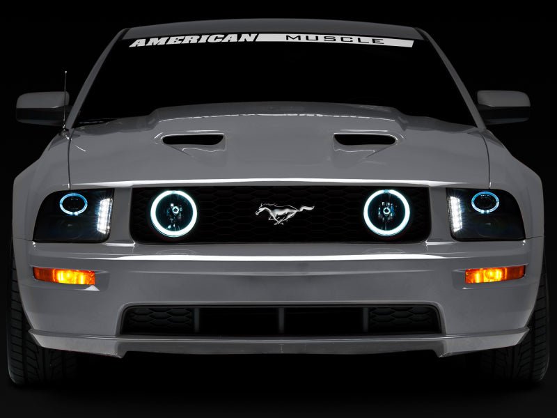 Raxiom 05 - 09 Ford Mustang w/ Halogen LED Halo Prjctr Headlights - Blk Hsng| Smoked Lens Exclude GT500 - JDMuscleShop the look 2rax49128