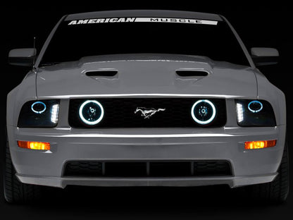 Raxiom 05 - 09 Ford Mustang w/ Halogen LED Halo Prjctr Headlights - Blk Hsng| Smoked Lens Exclude GT500 - JDMuscleShop the look 2rax49128