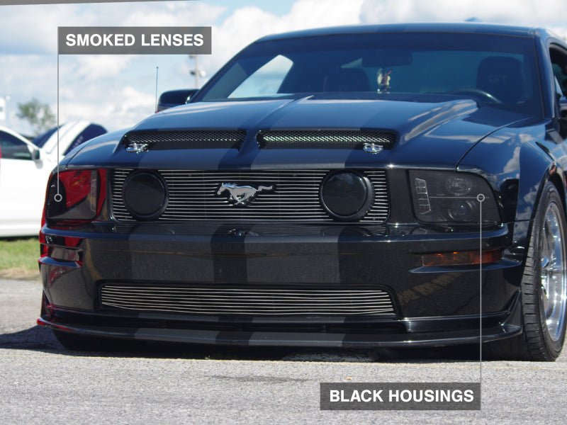 Raxiom 05 - 09 Ford Mustang w/ Halogen LED Halo Prjctr Headlights - Blk Hsng| Smoked Lens Exclude GT500 - JDMuscleShop the look 2rax49128