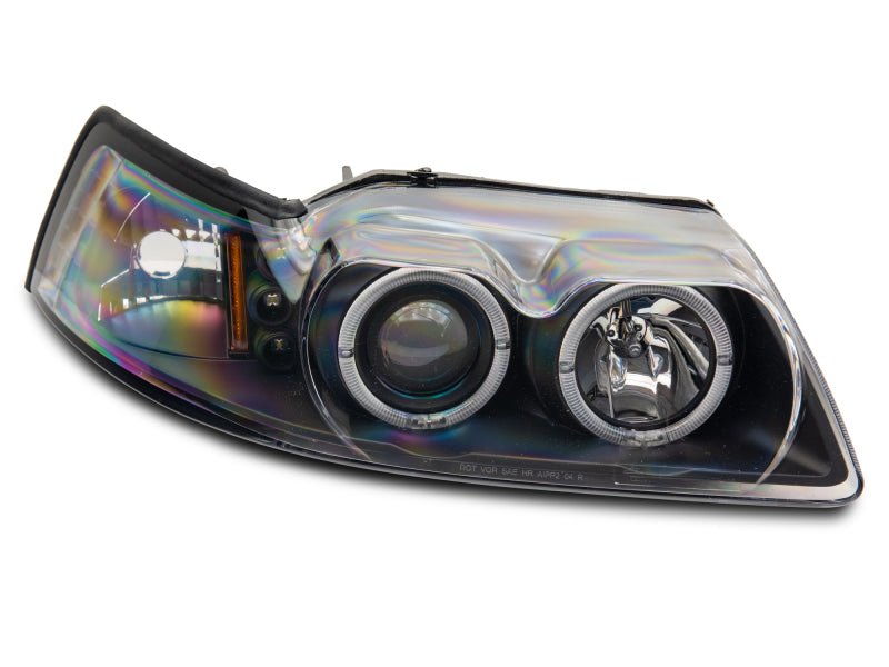 Raxiom 99 - 04 Ford Mustang Dual LED Halo Projector Headlights - Black Housing | Clear Lens - JDMuscleShop the look 2rax101684
