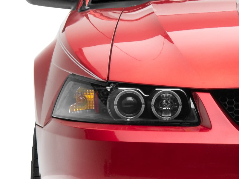 Raxiom 99 - 04 Ford Mustang Dual LED Halo Projector Headlights - Black Housing | Clear Lens - JDMuscleShop the look 2rax101684