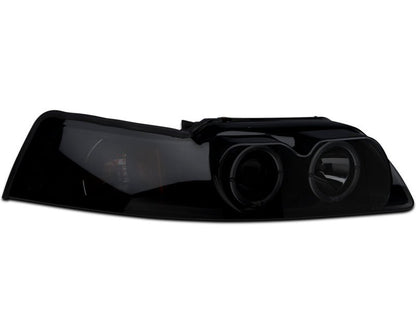Raxiom 99 - 04 Ford Mustang Dual LED Halo Projector Headlights - Black Housing | Smoked Lens - JDMuscleShop the look 2rax49113