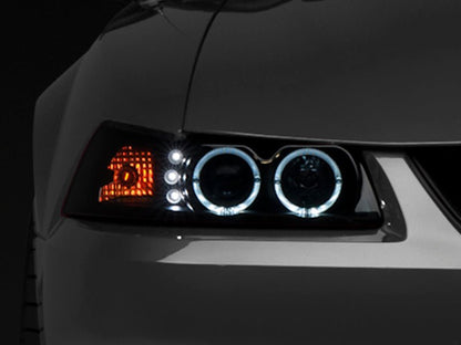 Raxiom 99 - 04 Ford Mustang Dual LED Halo Projector Headlights - Black Housing | Smoked Lens - JDMuscleShop the look 2rax49113