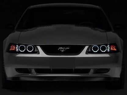 Raxiom 99 - 04 Ford Mustang Dual LED Halo Projector Headlights - Black Housing | Smoked Lens - JDMuscleShop the look 2rax49113