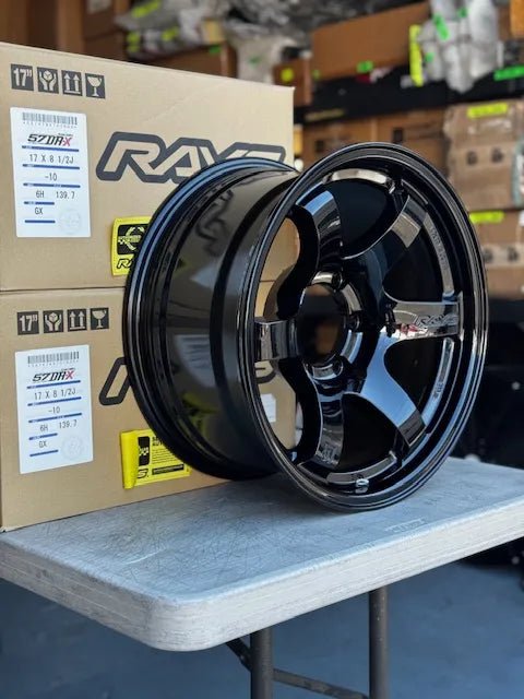 Rays 57DR Glossy Black [Universal] - JDMuscleWheelsWGIX38DGX18X9.55x100'+38mm
