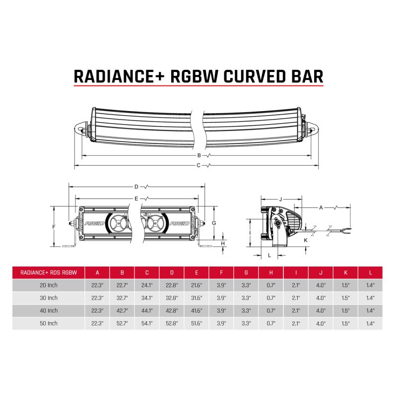 Rigid Industries Radiance+ Curved 40in. RGBW Light Bar | 340053 - JDMuscleLight Bars / Mounting340053