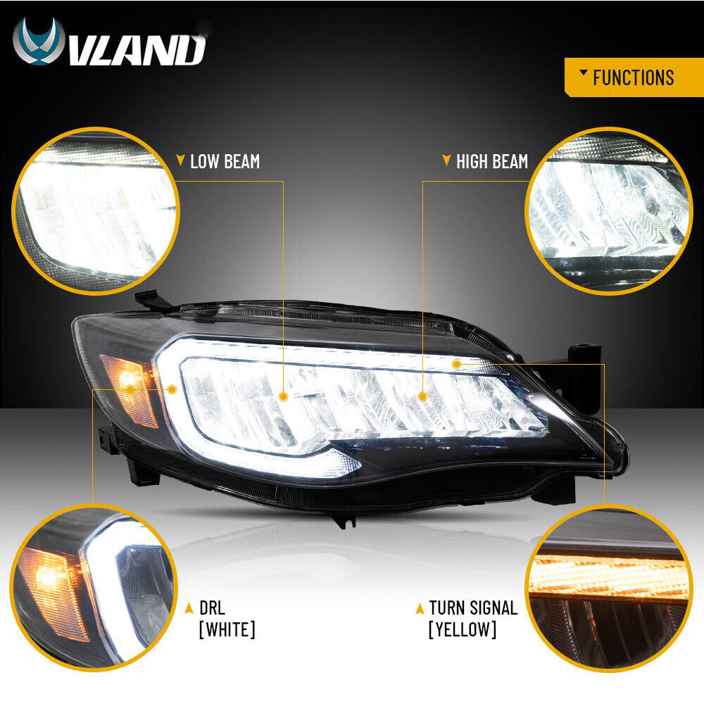 VLAND Full LED Headlights Assembly Compatible For Subaru Impreza / WRX STI 2008-2014