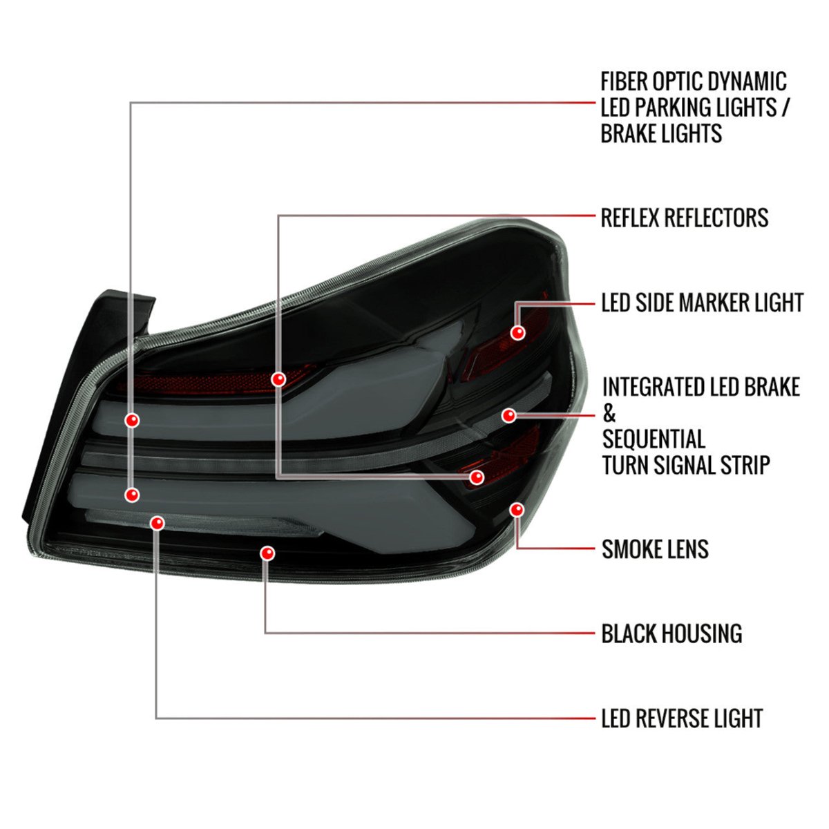 Spec - D [15 - 21 WRX/STI] Tail Light w/ Sequential LED Turn Signal and LED Side Marker Brake Reverse - JDMuscleTail LightsSCDLT-WRX15JMLED-SQ-RSMatte Black Housing / Clear Lens / White Light Bar