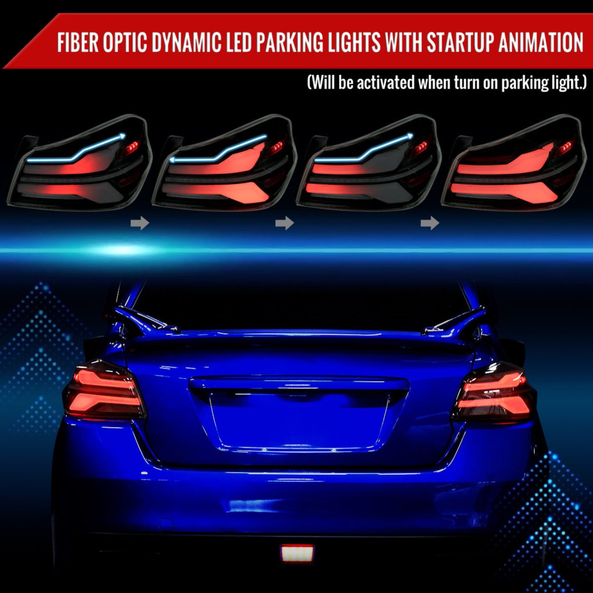 Spec - D [15 - 21 WRX/STI] Tail Light w/ Sequential LED Turn Signal and LED Side Marker Brake Reverse - JDMuscleTail LightsSCDLT-WRX15JMLED-SQ-RSMatte Black Housing / Clear Lens / White Light Bar