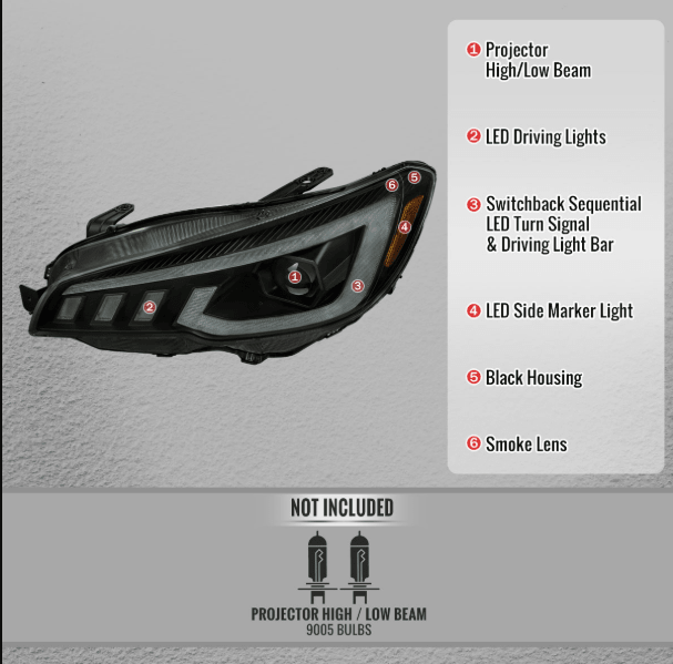 Spec - D Tuning [15 - 21 WRX] Halogen Projector Headlight Factory Halogen Only/Matte Black Housing Smoke Lens - JDMuscleHeadlights2LHP-WRX15SM-SQ-RS