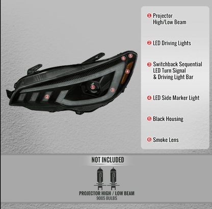 Spec - D Tuning [15 - 21 WRX] Halogen Projector Headlight Factory Halogen Only/Matte Black Housing Smoke Lens - JDMuscleHeadlights2LHP-WRX15SM-SQ-RS