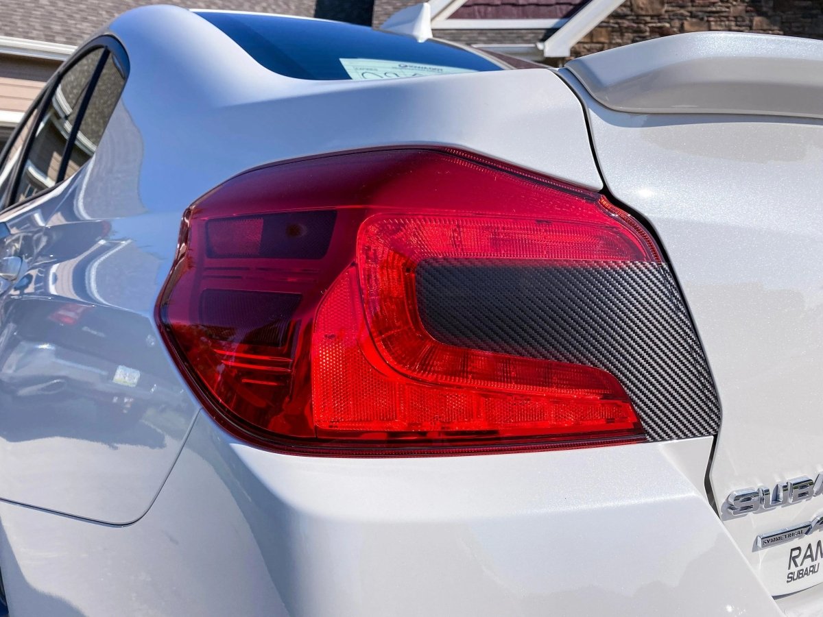 Special Edition Dark Smoke Carbon Fiber Tail Light Overlays - 2015+ WRX / STI - JDMuscleTaillightsSFB15WRXTLDSCB