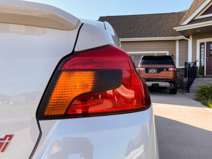 Special Edition Dark Smoke Carbon Fiber Tail Light Overlays - 2015+ WRX / STI - JDMuscleTaillightsSFB15WRXTLDSCB