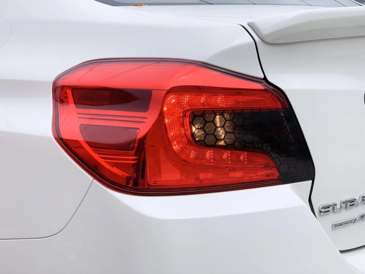 Special Edition Dark Smoke Honeycomb Tail Light Overlays - 2015 - 2021 WRX / STI - JDMuscleTaillightsSFB15WRXTLDSHC
