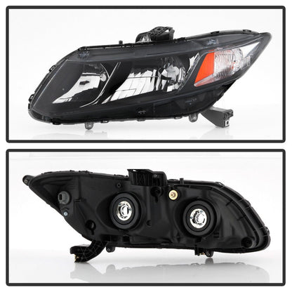 Spyder [12-15 Honda Civic] Black Halogen Headlights - JDMuscleHeadlightsHD-JH-HC13-AM-BK