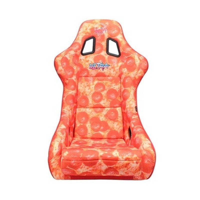 FRP Bucket Seat PRISMA- ULTRA SLICE Edition w/ Gold Pearlized Back Pizza Microfiber Print- Large - JDMuscleSeats425591